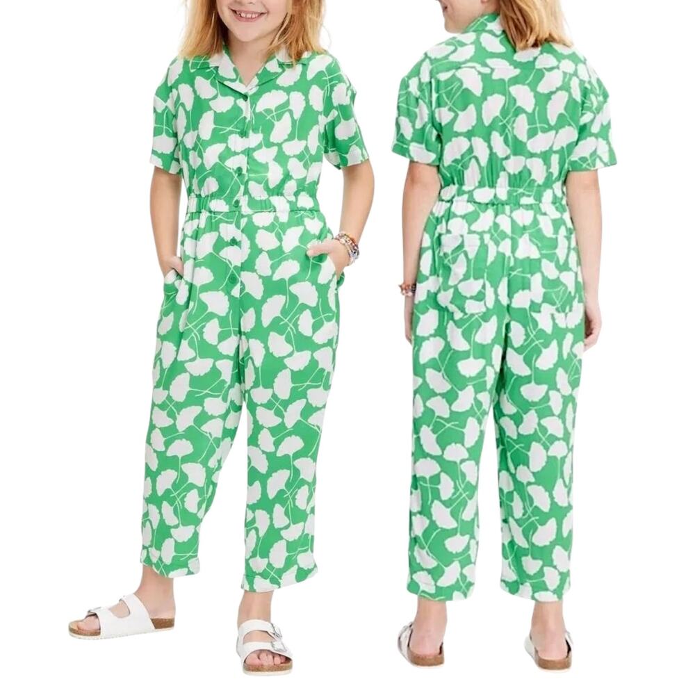 DVF x Target, Big Girls Jumpsuit in Gingko Floral, Green White, Size 14, X-Large